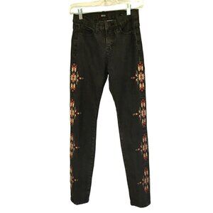 BDG Urban Outfitters Black Wash Cigarette Ankle Aztec Embroidered Jeans Size 25